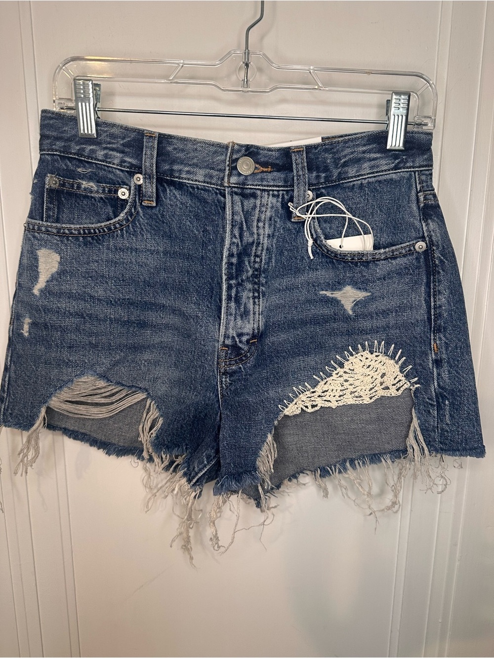 Lucky Brand Mom High Rise short Blue Denim cutoffs with Stitching NWT